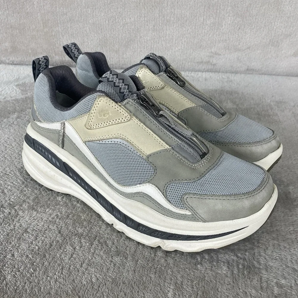 UGG CA805 Mens Shoes Size 9 Grey White Zip Suede Running Sneakers Athletic NEW